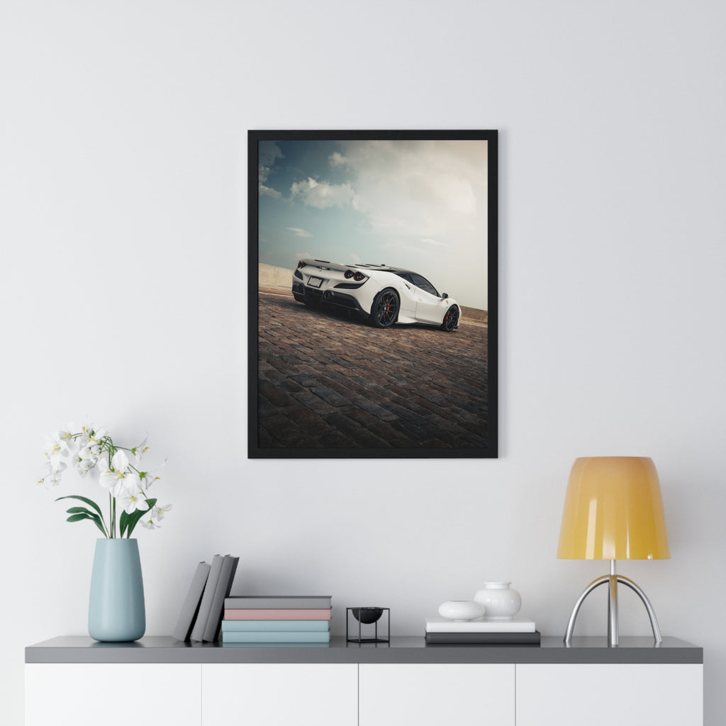 White Ferrari F8 Framed Poster