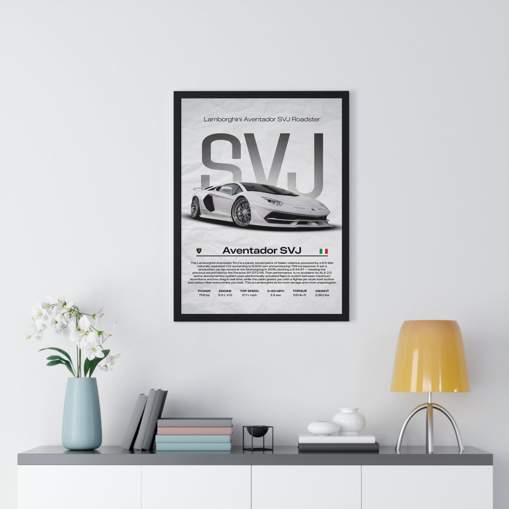 All White Lamborghini Aventador SVJ Framed Graphic Poster