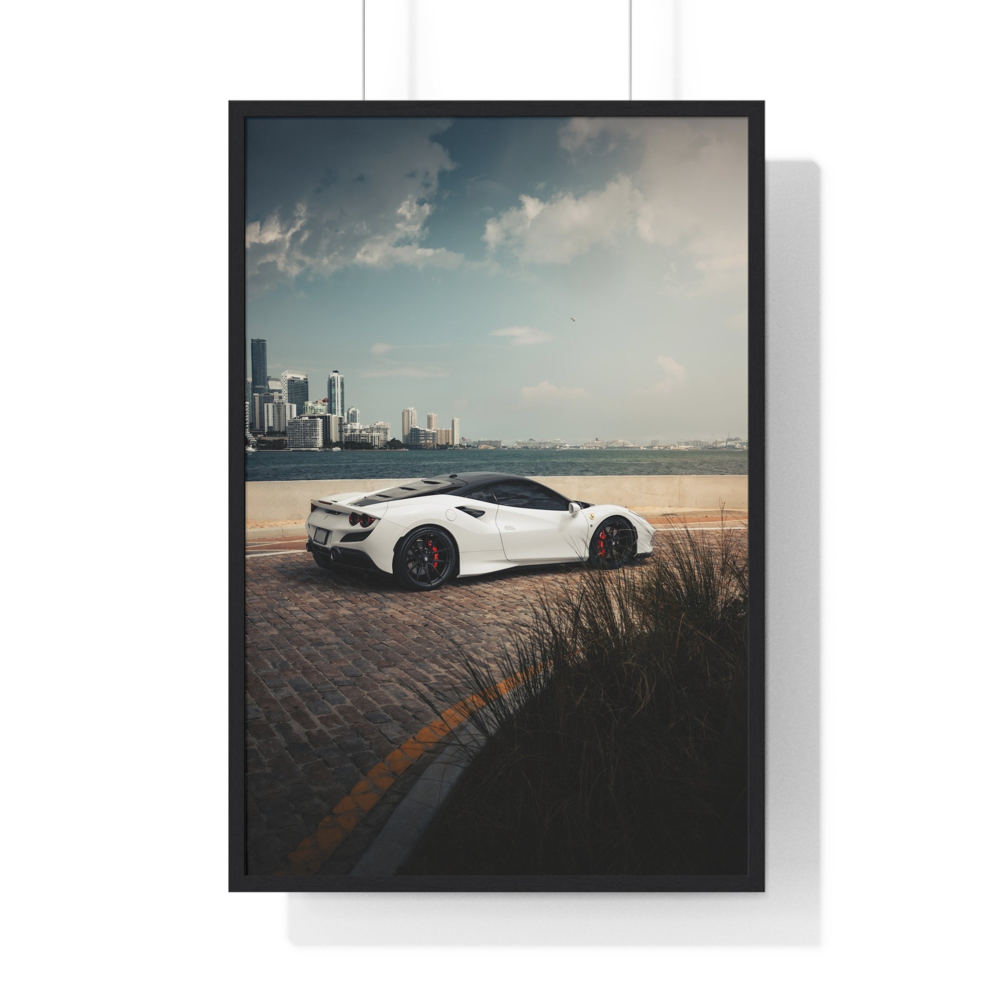 White Ferrari F8 Miami Framed Poster