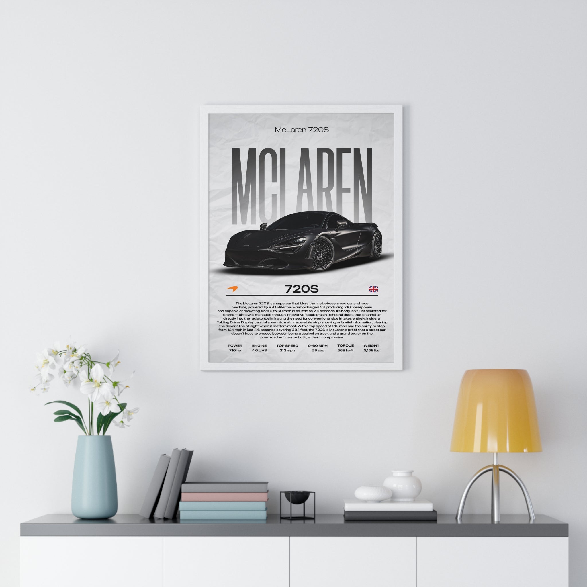Black McLaren 720S Framed Graphic Poster