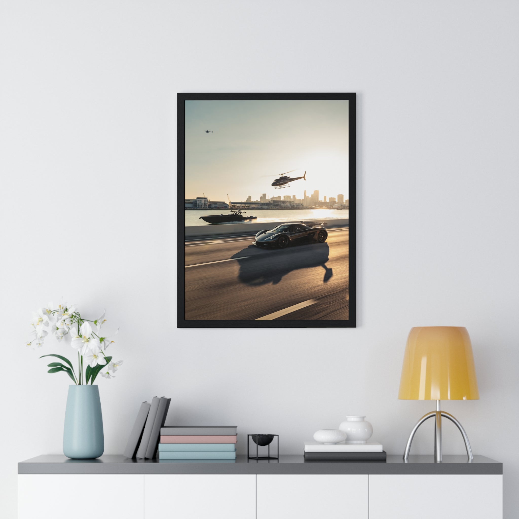 Jesko Yacht Hellicopter Framed Poster