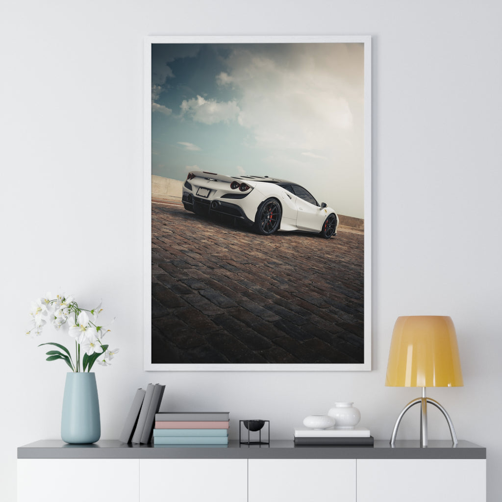 White Ferrari F8 Framed Poster