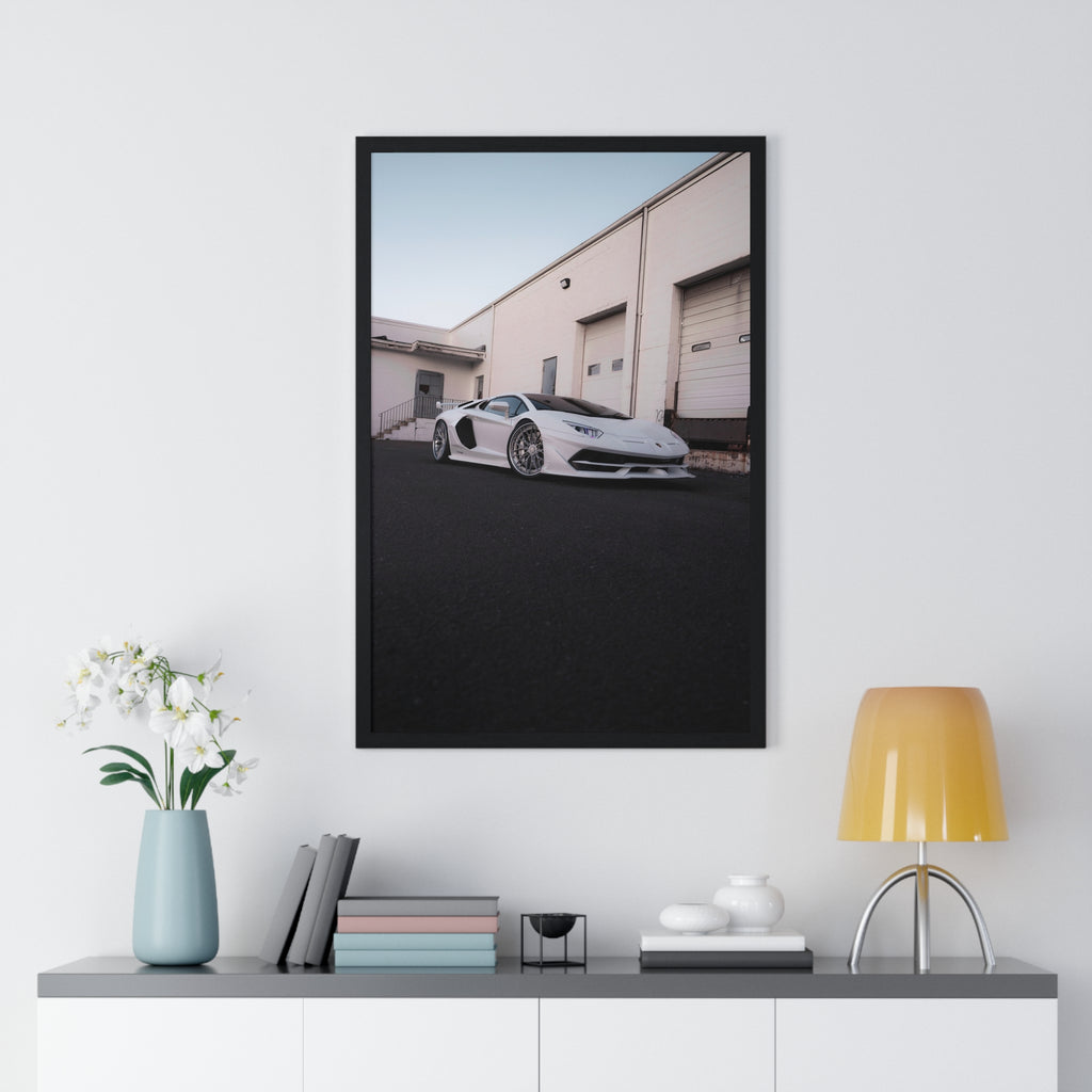 All White Lamborghini Aventador SVJ Framed Poster