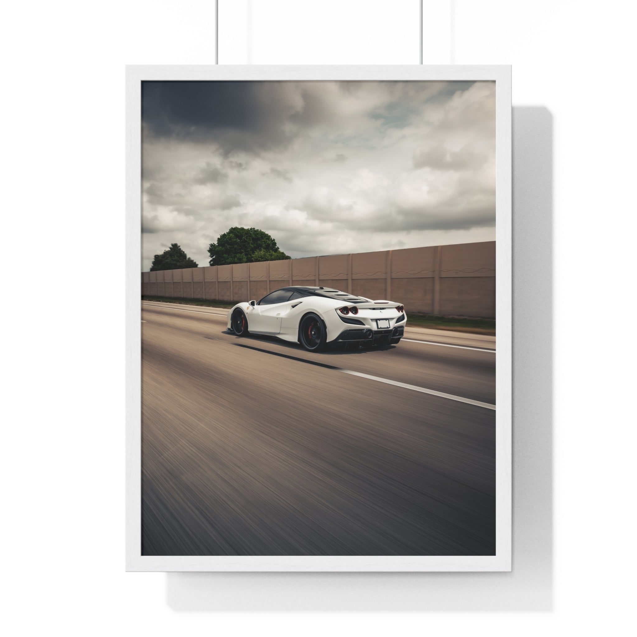 White Ferrari F8 Roller Framed Poster