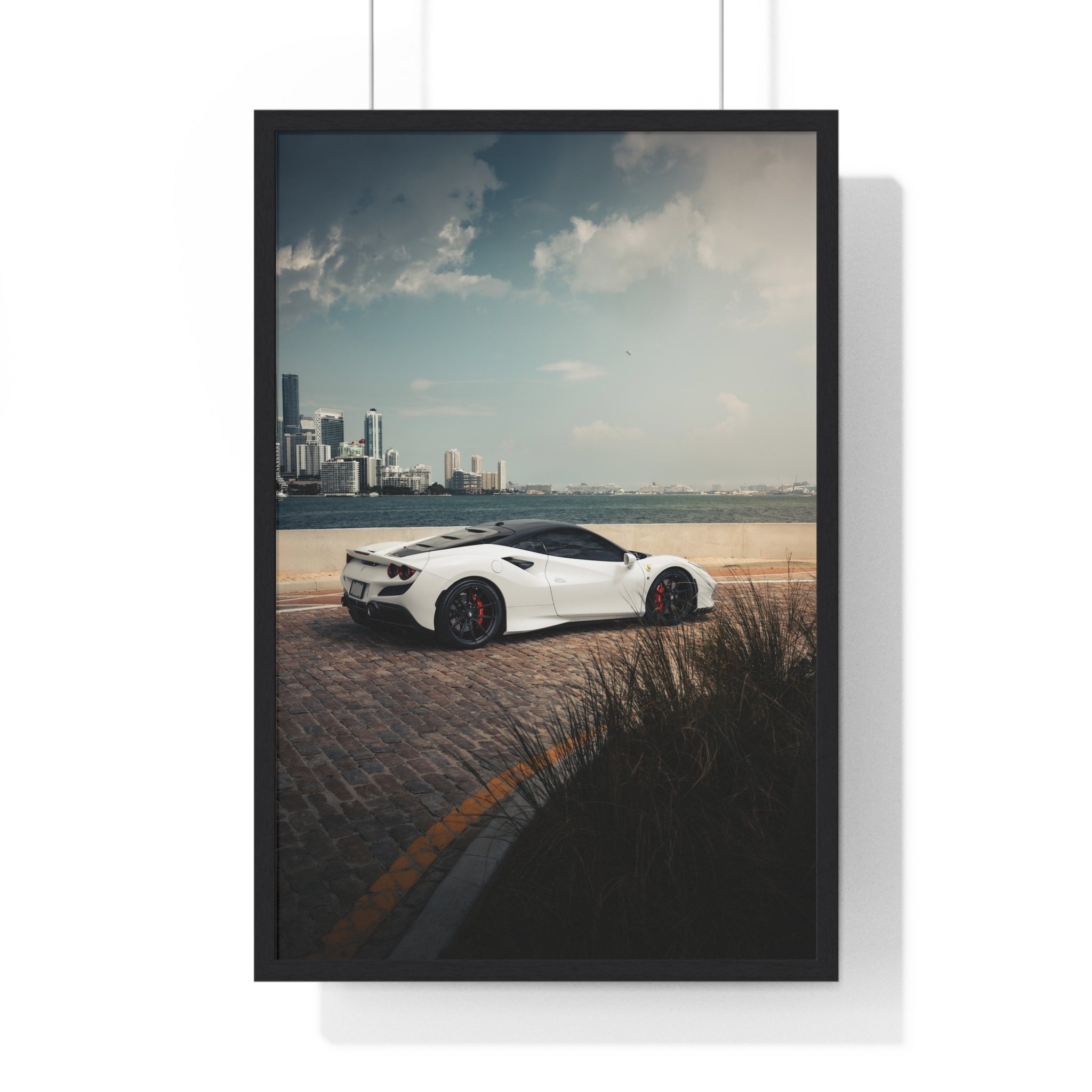 White Ferrari F8 Miami Framed Poster