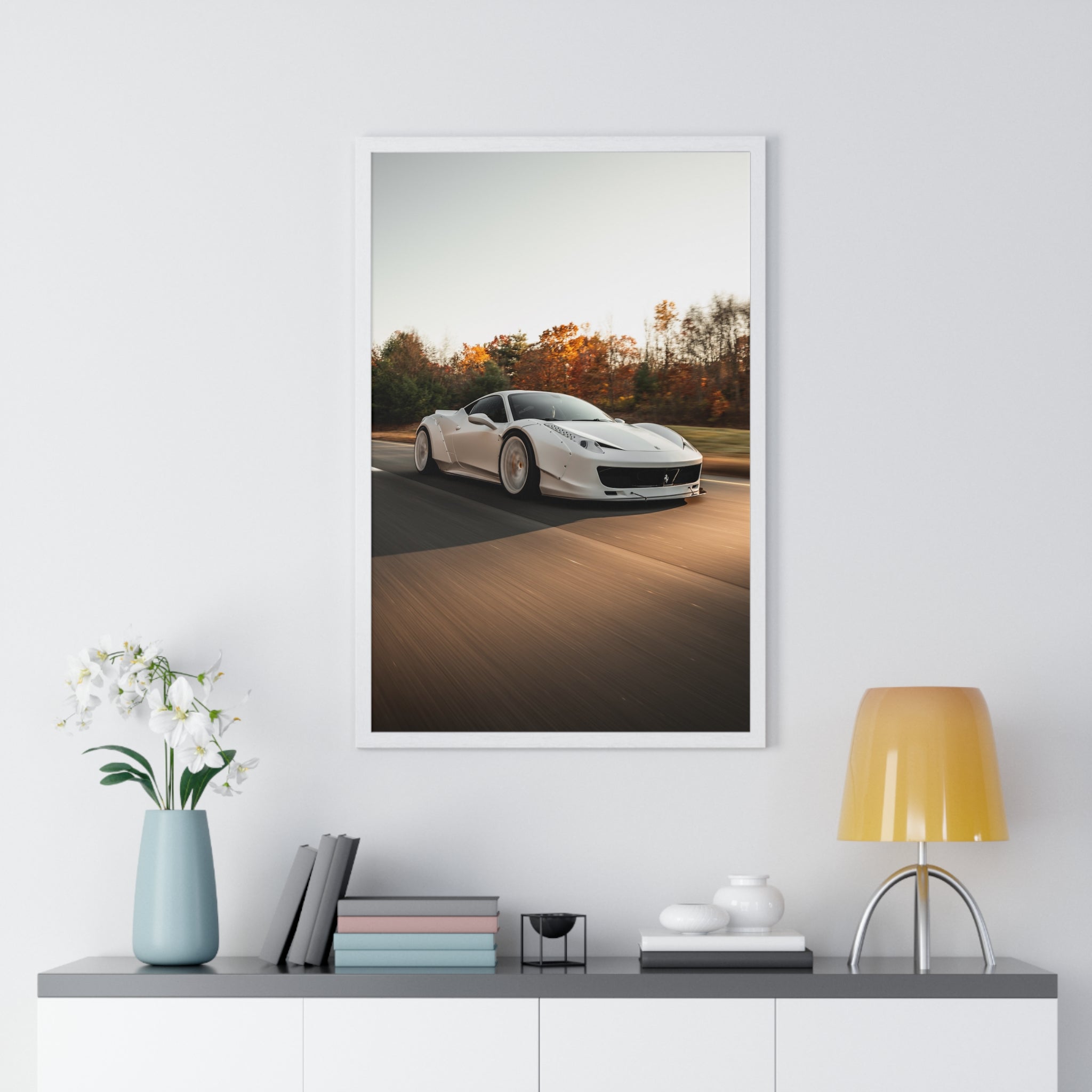 White LBWK Ferrari 458 Framed Poster