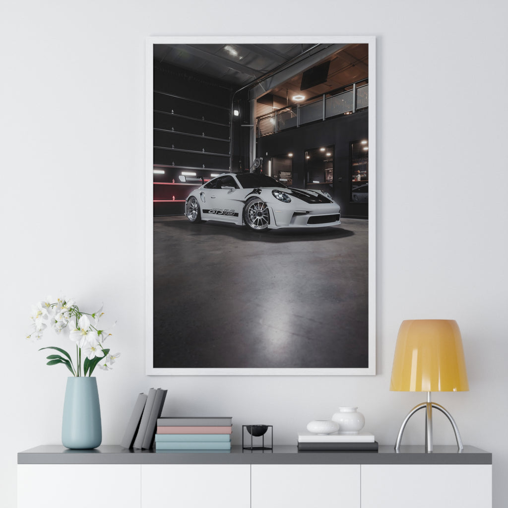 White 992 Porsche 911 GT3RS Composite Framed Poster
