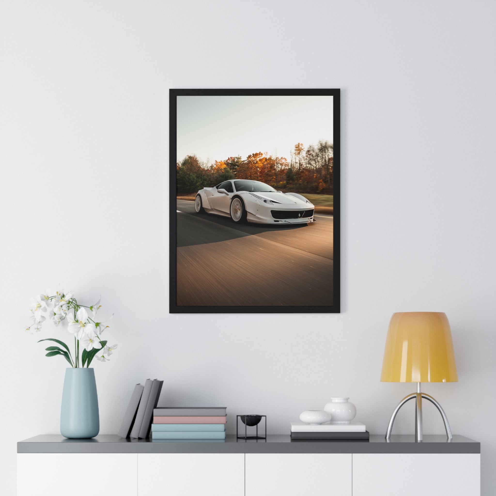 White LBWK Ferrari 458 Framed Poster