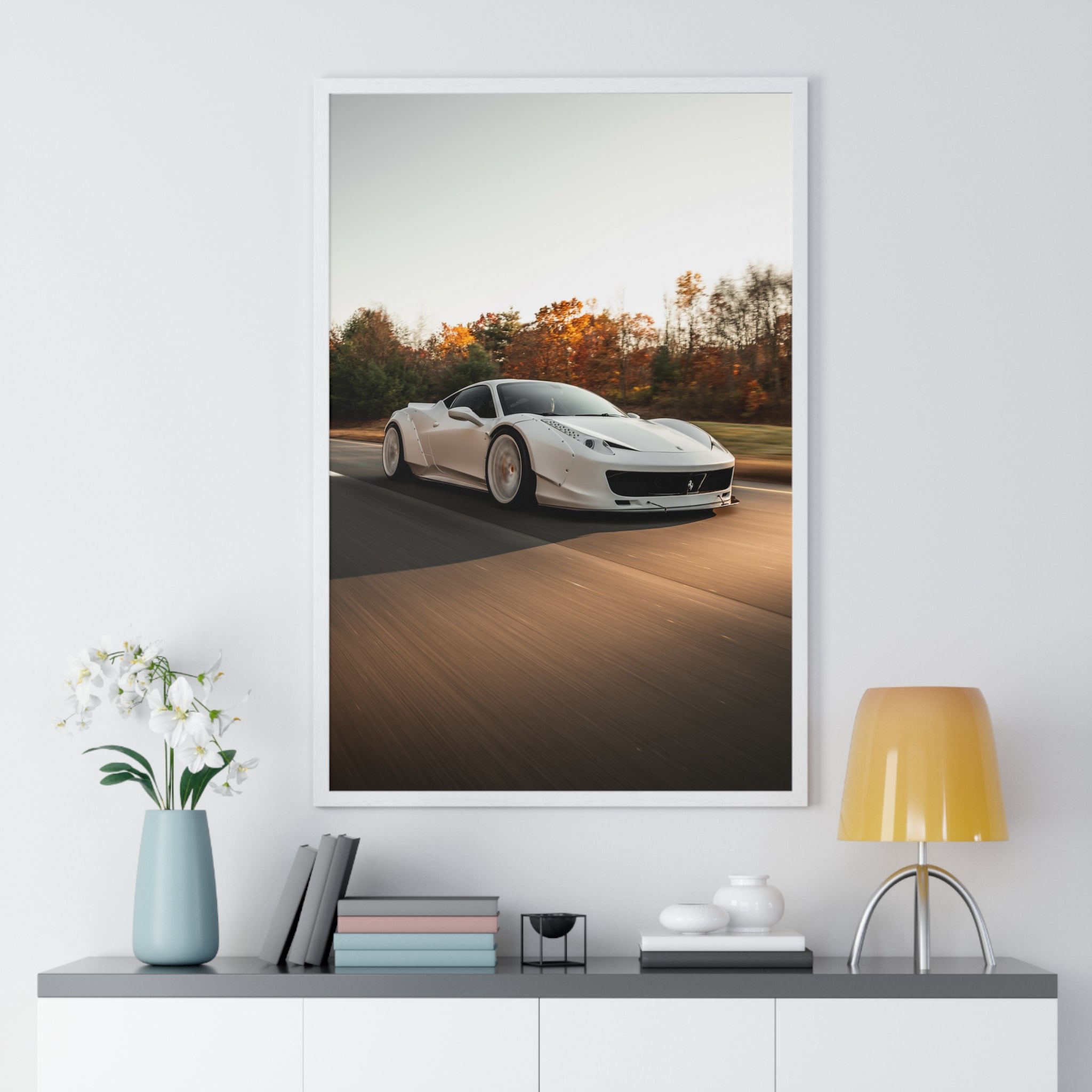 White LBWK Ferrari 458 Framed Poster