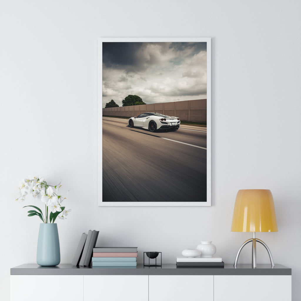 White Ferrari F8 Roller Framed Poster