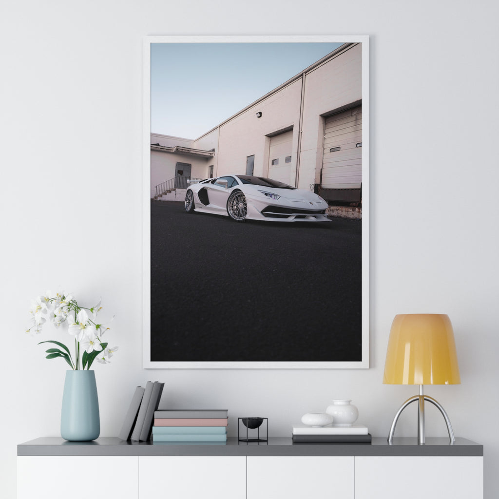 All White Lamborghini Aventador SVJ Framed Poster