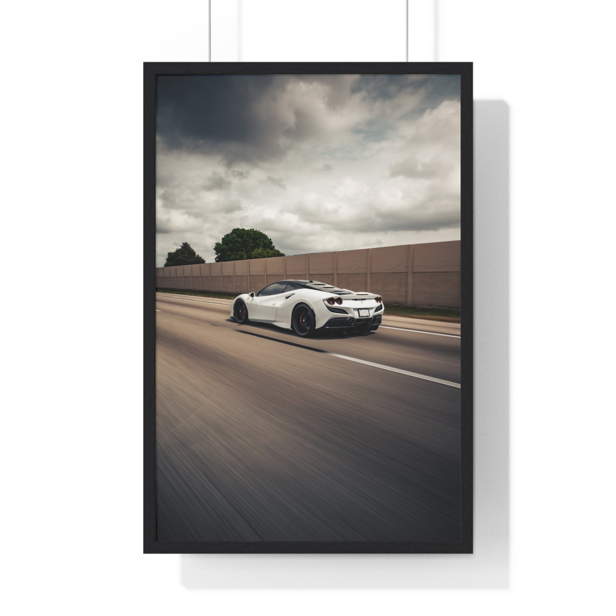 White Ferrari F8 Roller Framed Poster