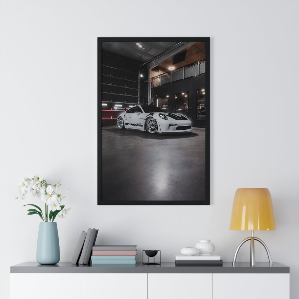 White 992 Porsche 911 GT3RS Composite Framed Poster