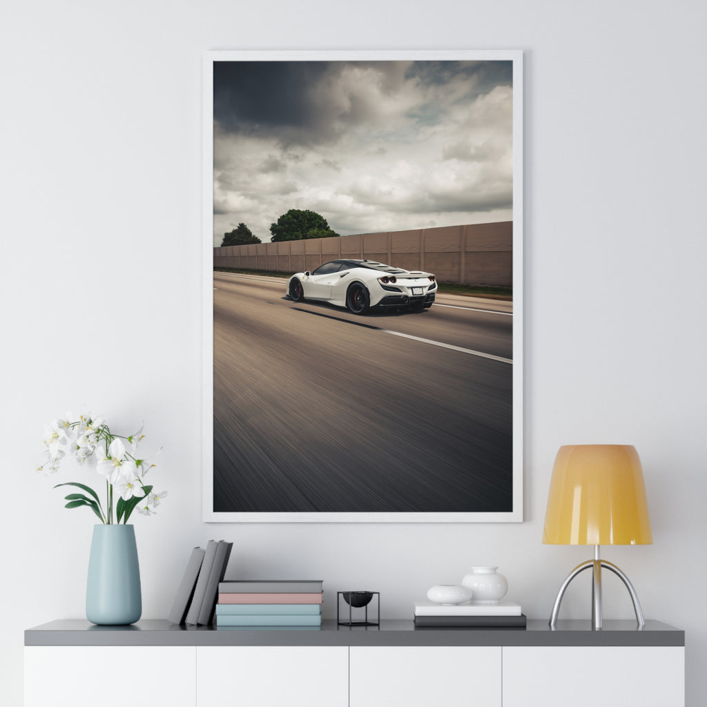 White Ferrari F8 Roller Framed Poster