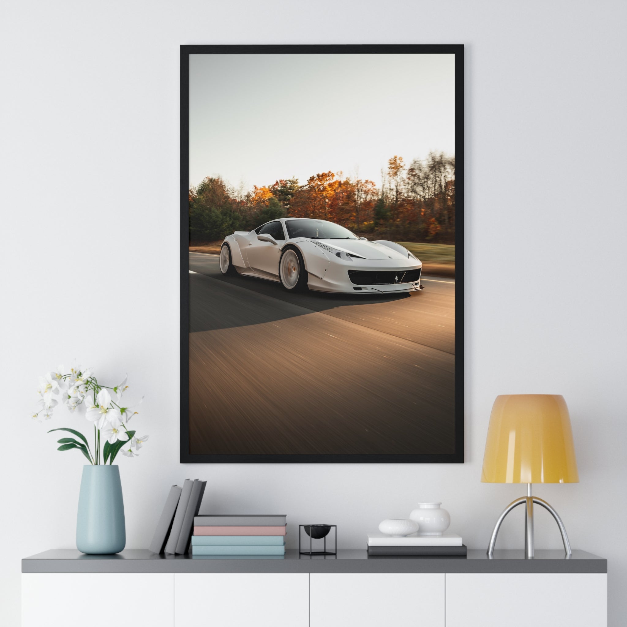White LBWK Ferrari 458 Framed Poster