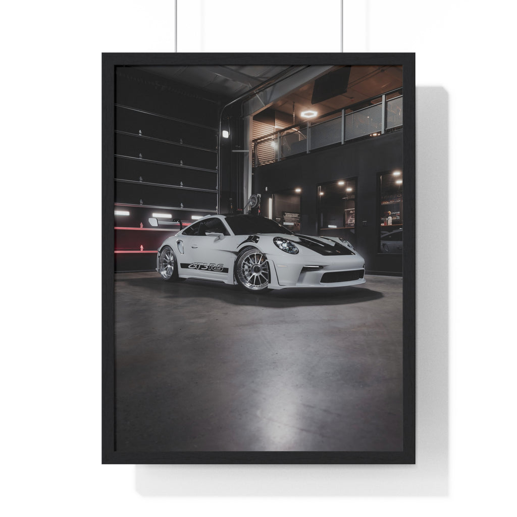 White 992 Porsche 911 GT3RS Composite Framed Poster