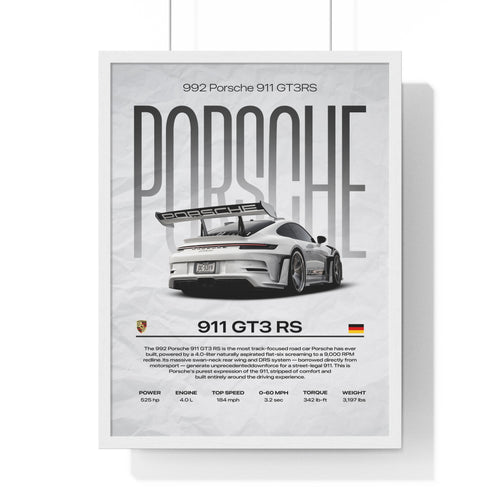 White 992 Porsche 911 GT3RS Framed Graphic Poster