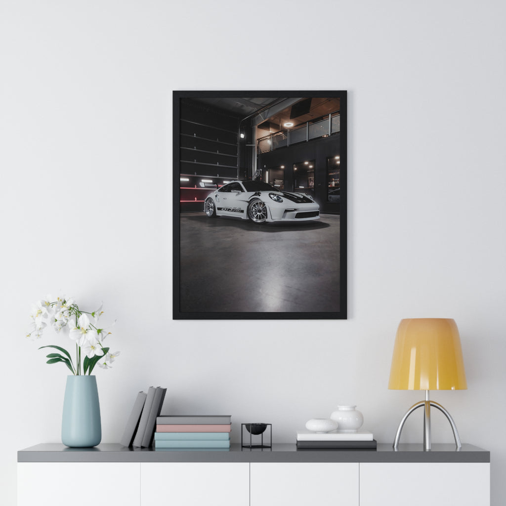 White 992 Porsche 911 GT3RS Composite Framed Poster