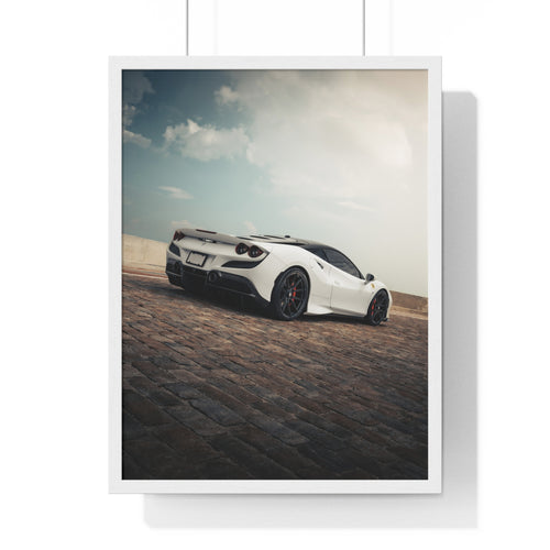 White Ferrari F8 Framed Poster