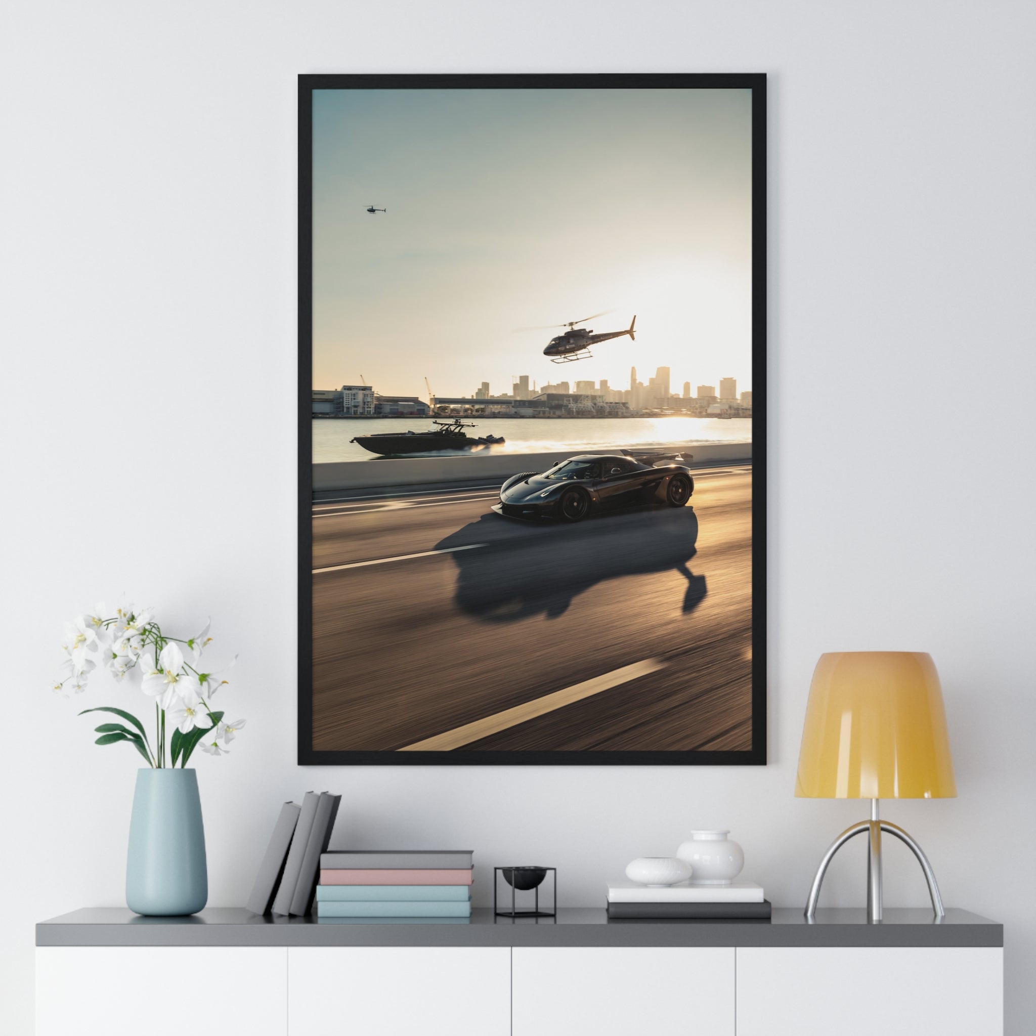 Jesko Yacht Hellicopter Framed Poster