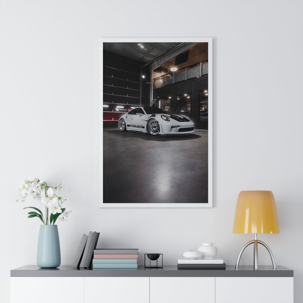 White 992 Porsche 911 GT3RS Composite Framed Poster