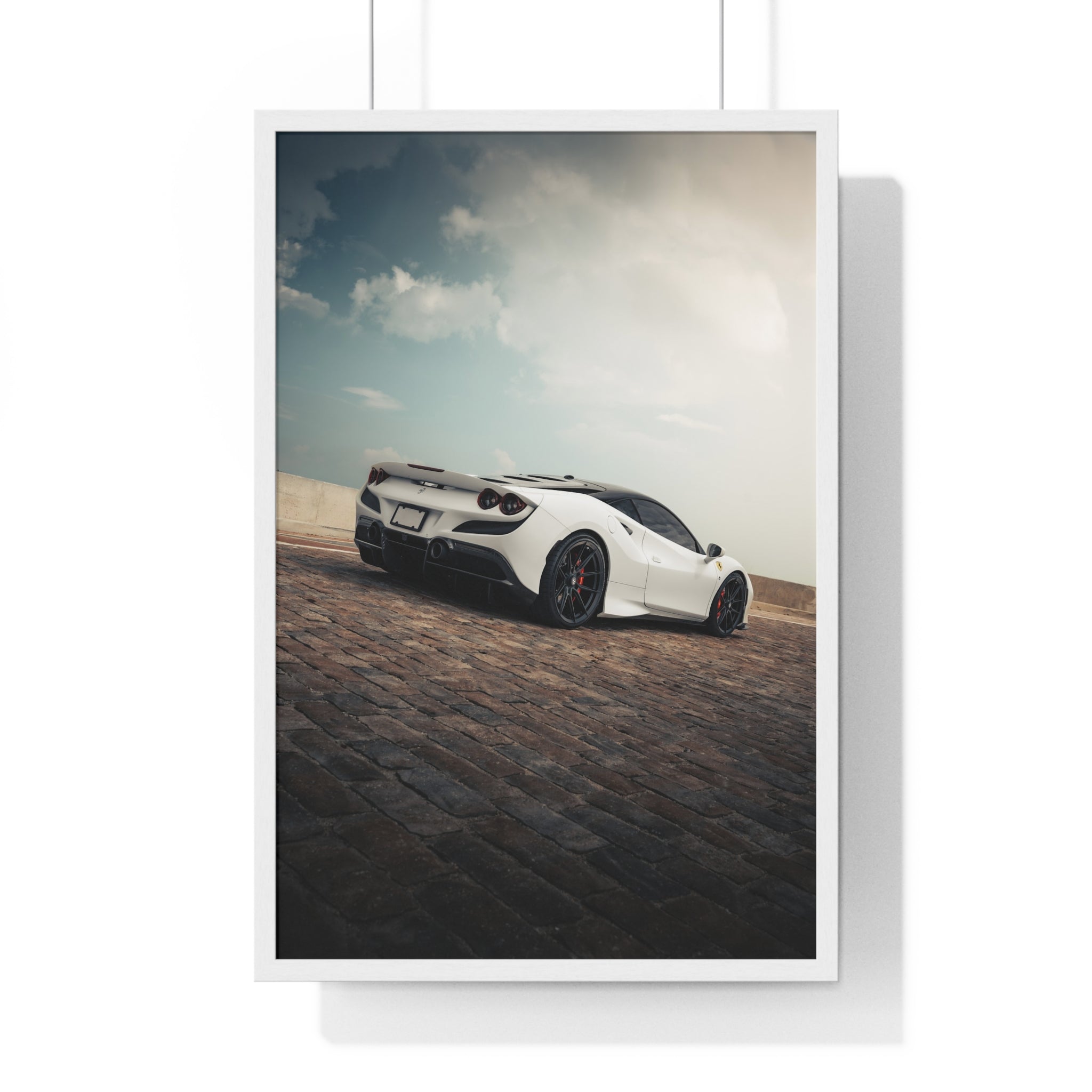 White Ferrari F8 Framed Poster