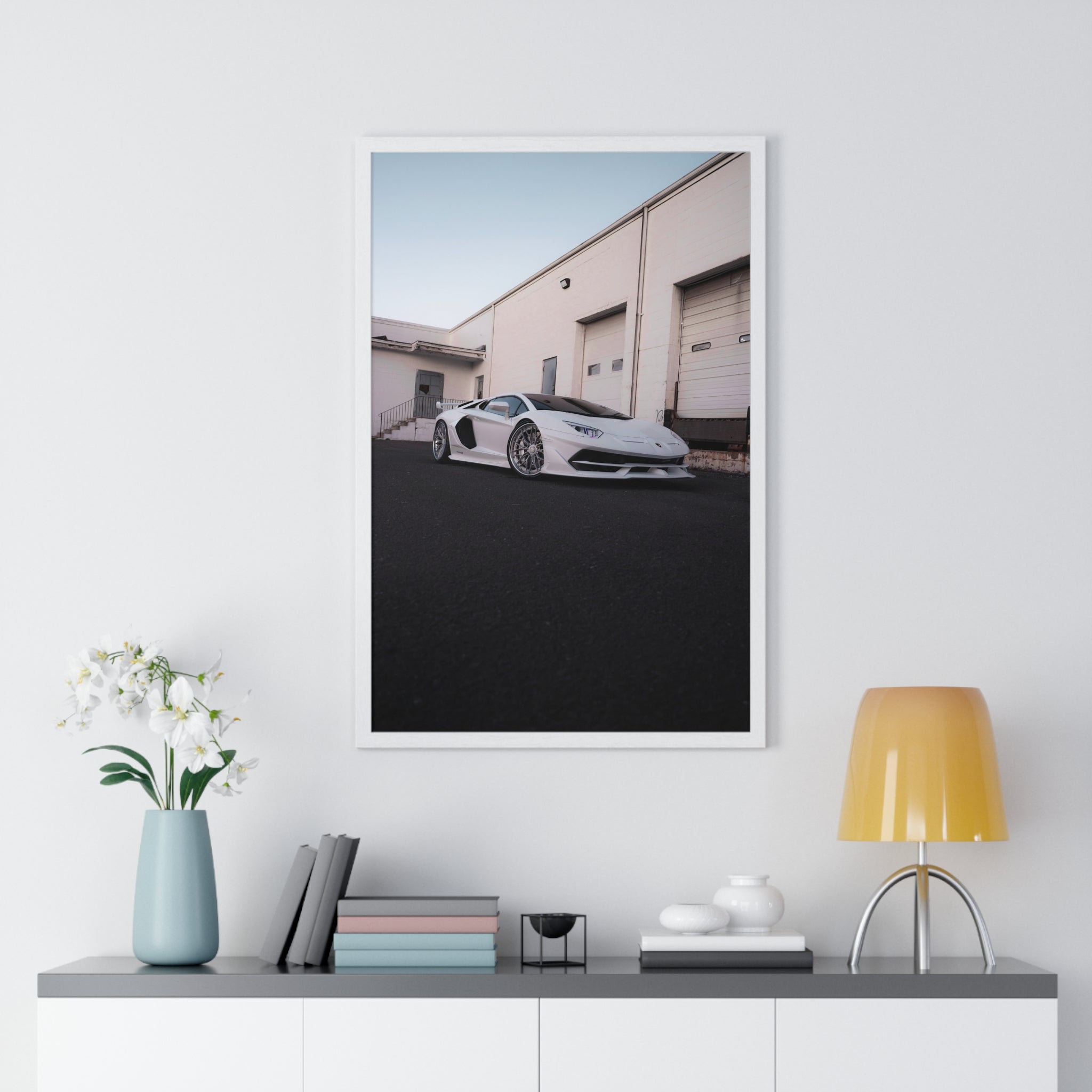 All White Lamborghini Aventador SVJ Framed Poster