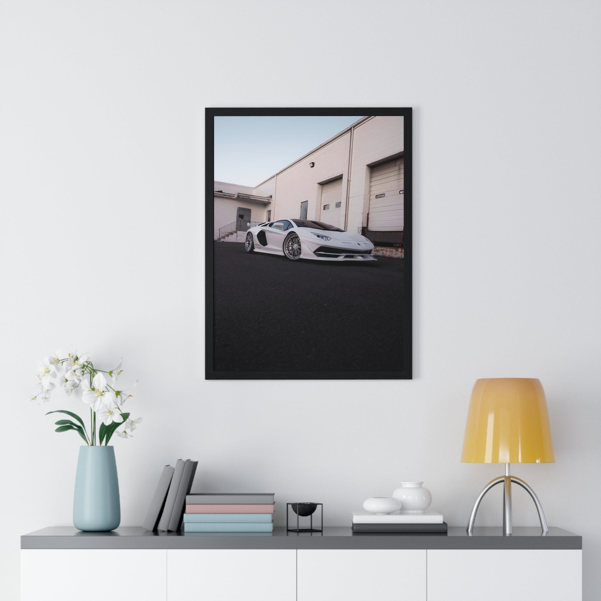 All White Lamborghini Aventador SVJ Framed Poster