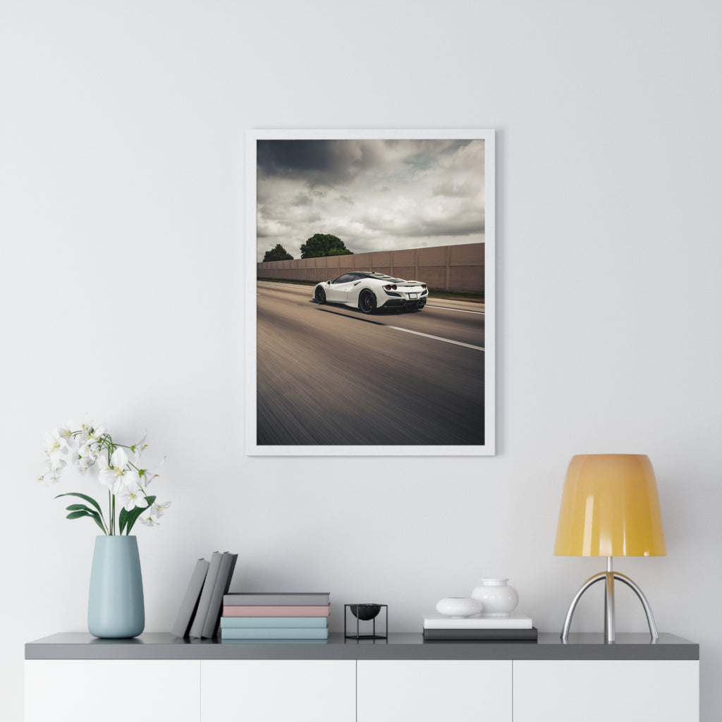 White Ferrari F8 Roller Framed Poster