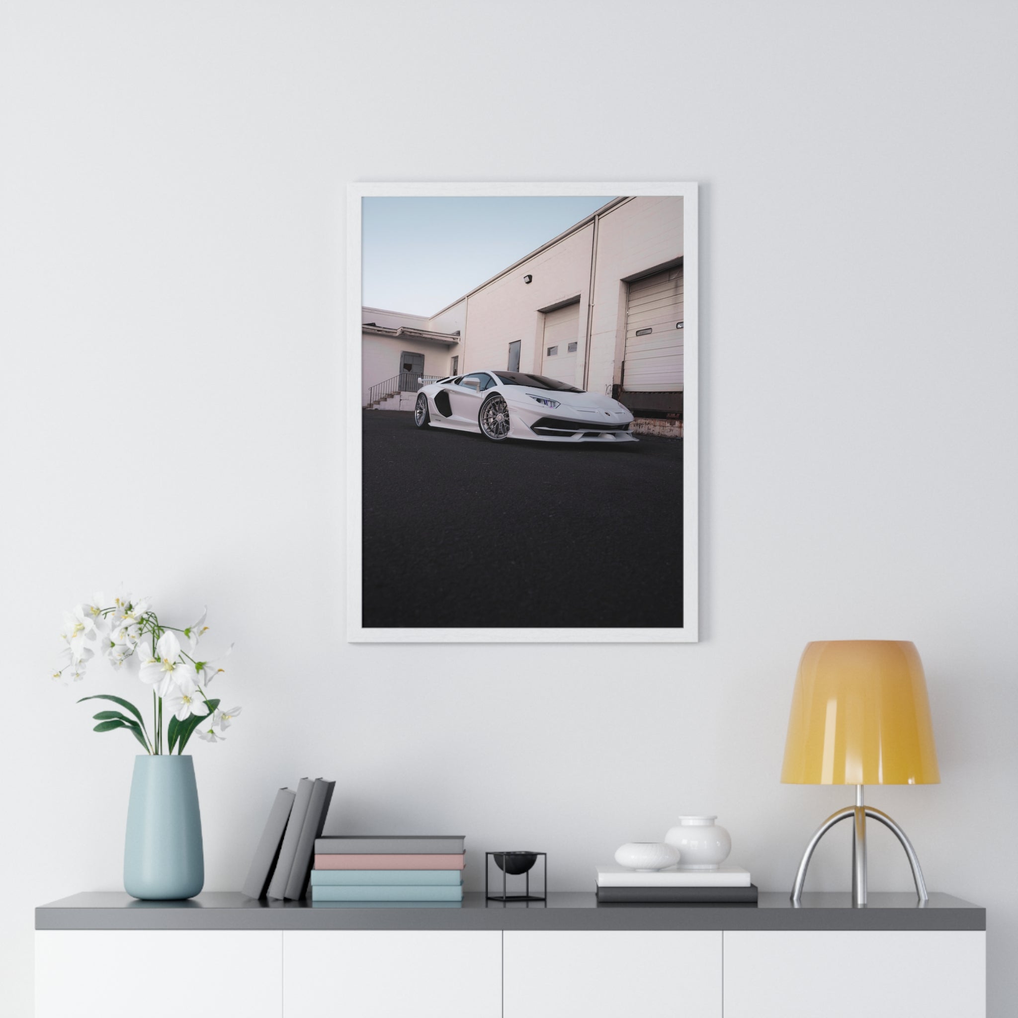 All White Lamborghini Aventador SVJ Framed Poster