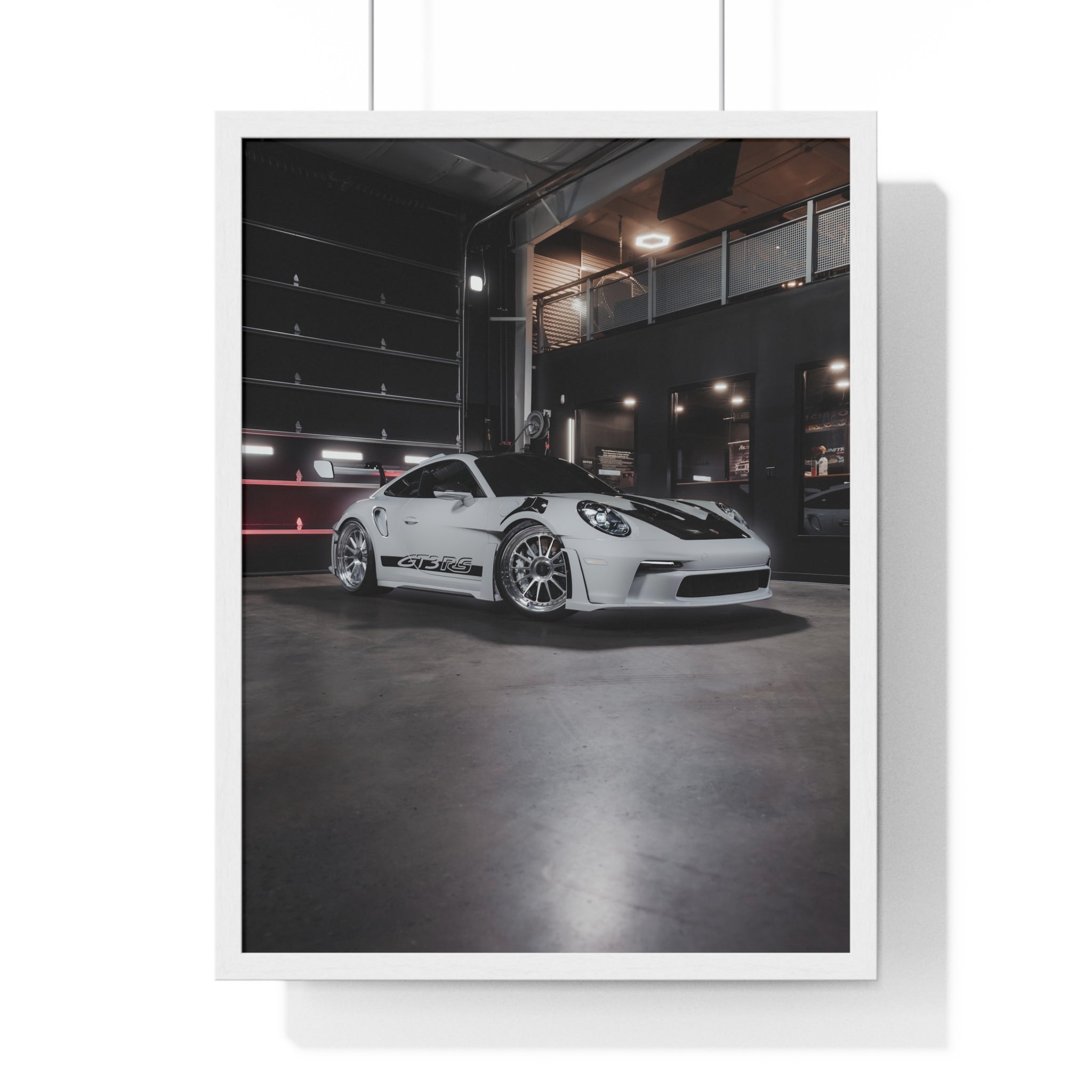 White 992 Porsche 911 GT3RS Composite Framed Poster