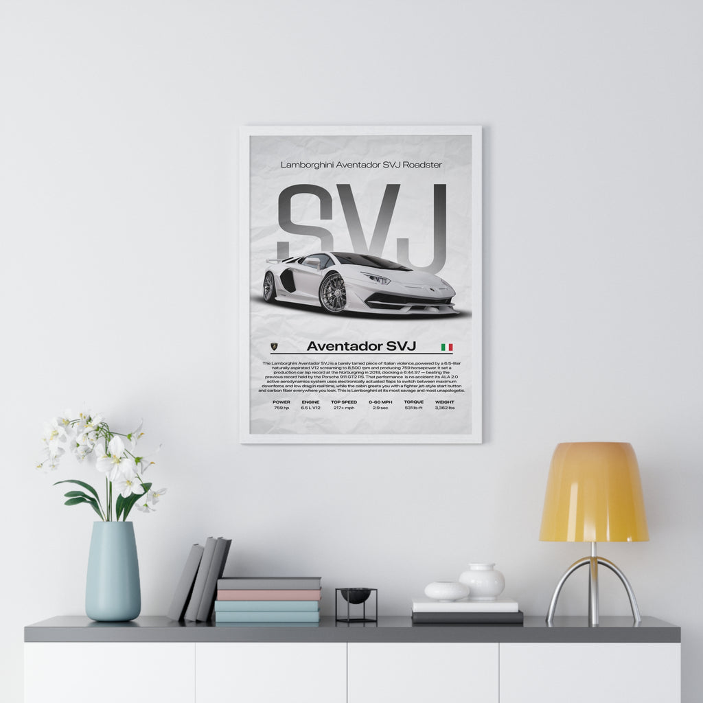 All White Lamborghini Aventador SVJ Framed Graphic Poster