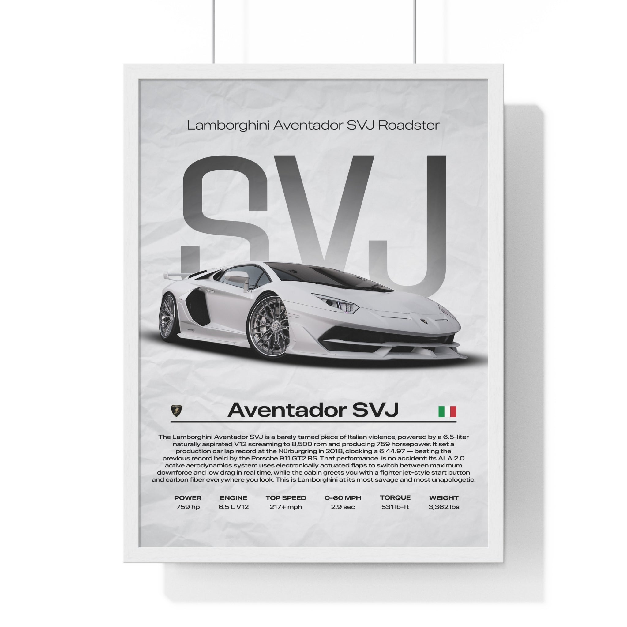 All White Lamborghini Aventador SVJ Framed Graphic Poster
