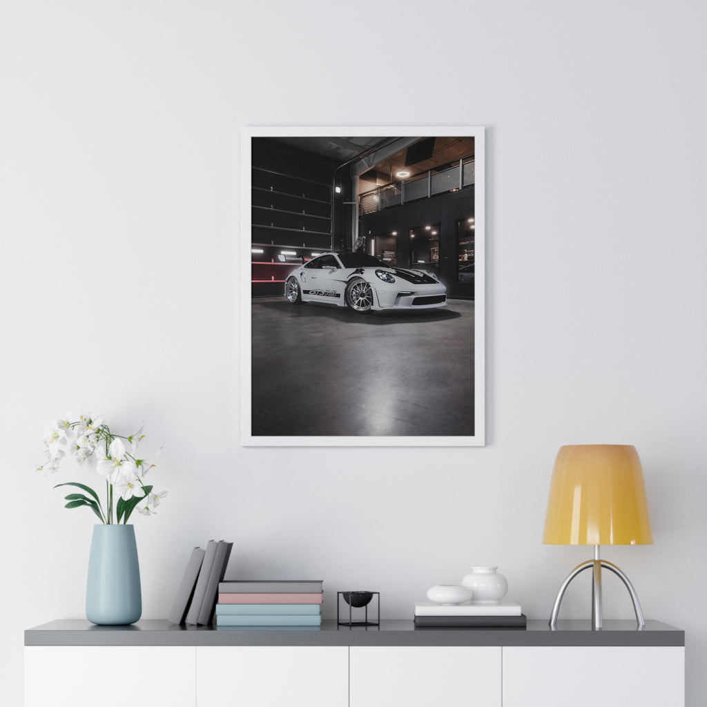 White 992 Porsche 911 GT3RS Composite Framed Poster