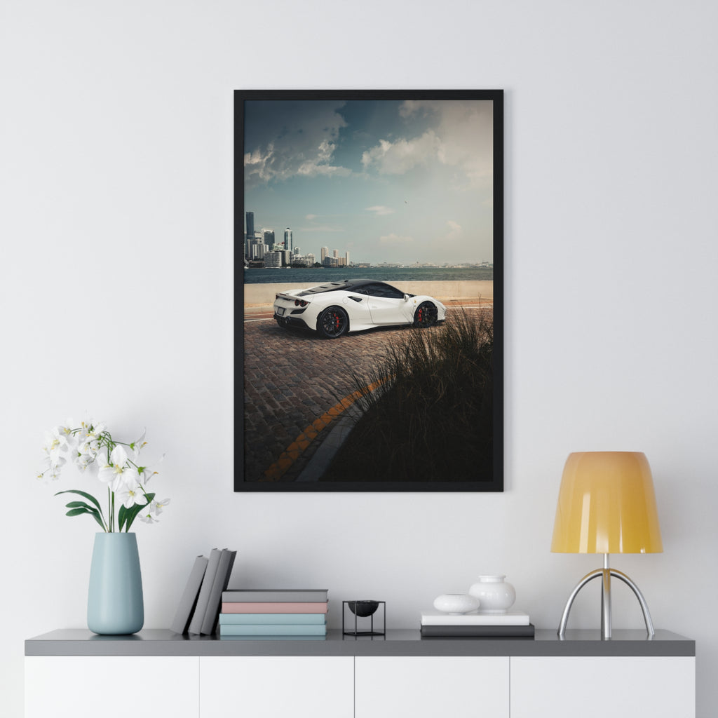 White Ferrari F8 Miami Framed Poster