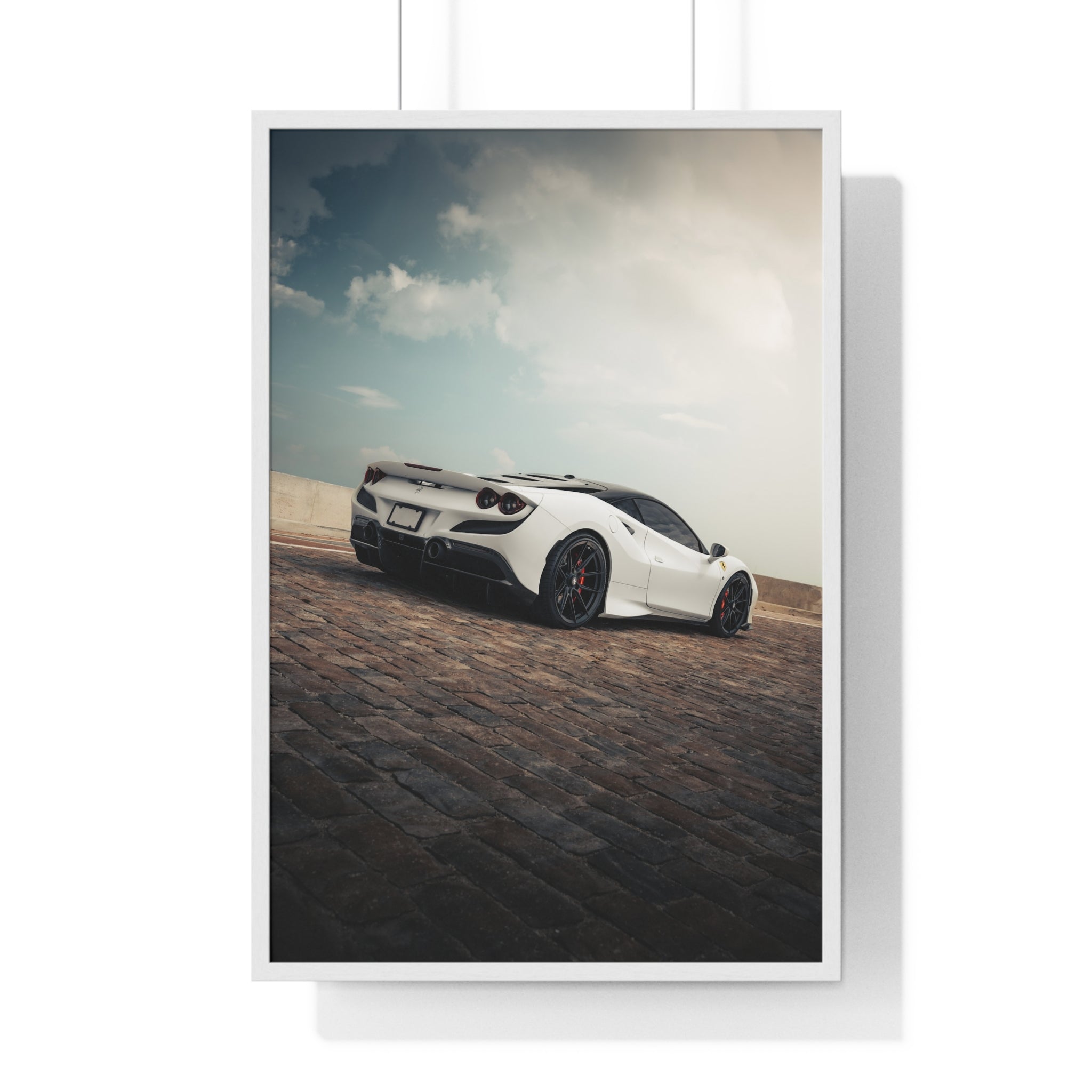 White Ferrari F8 Framed Poster