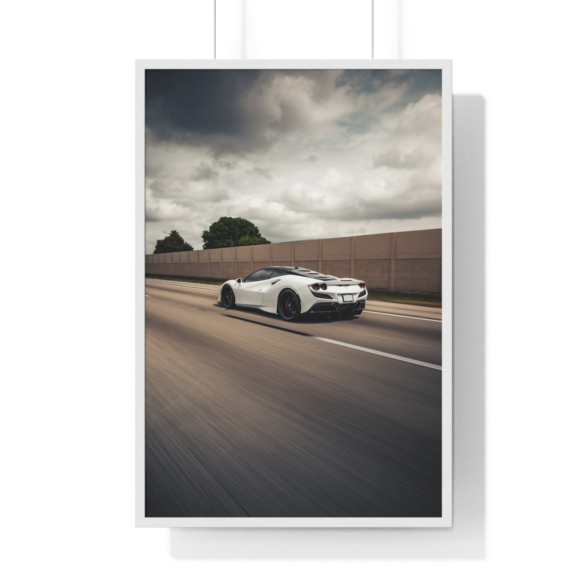 White Ferrari F8 Roller Framed Poster