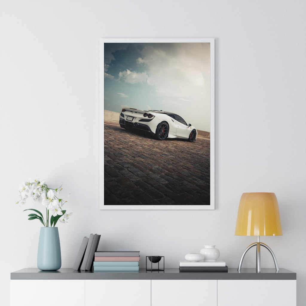 White Ferrari F8 Framed Poster