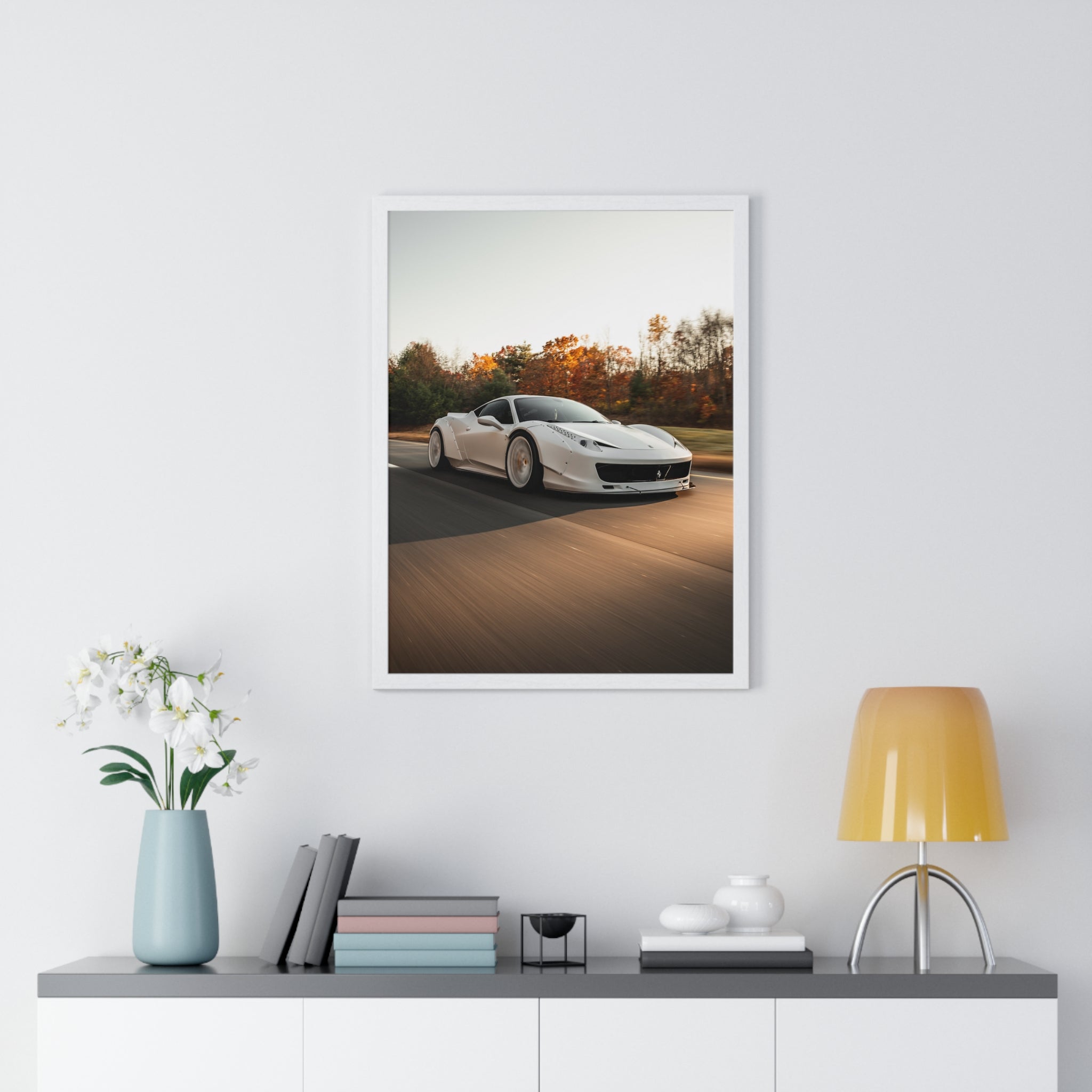 White LBWK Ferrari 458 Framed Poster