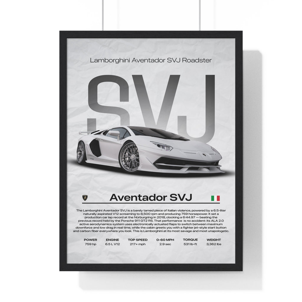 All White Lamborghini Aventador SVJ Framed Graphic Poster