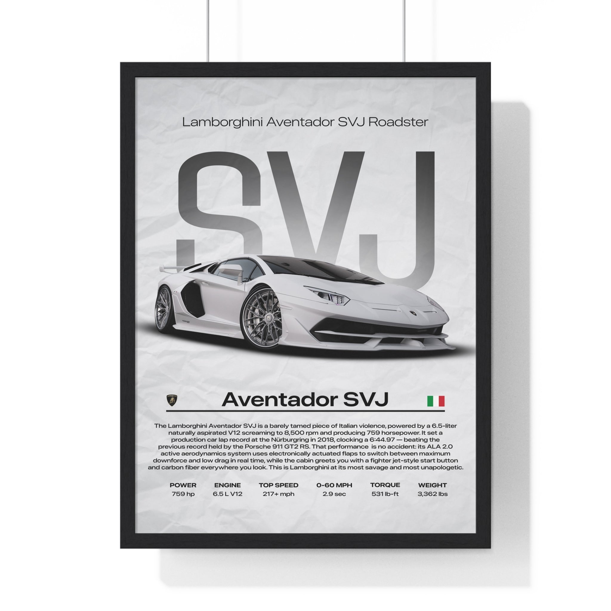 All White Lamborghini Aventador SVJ Framed Graphic Poster