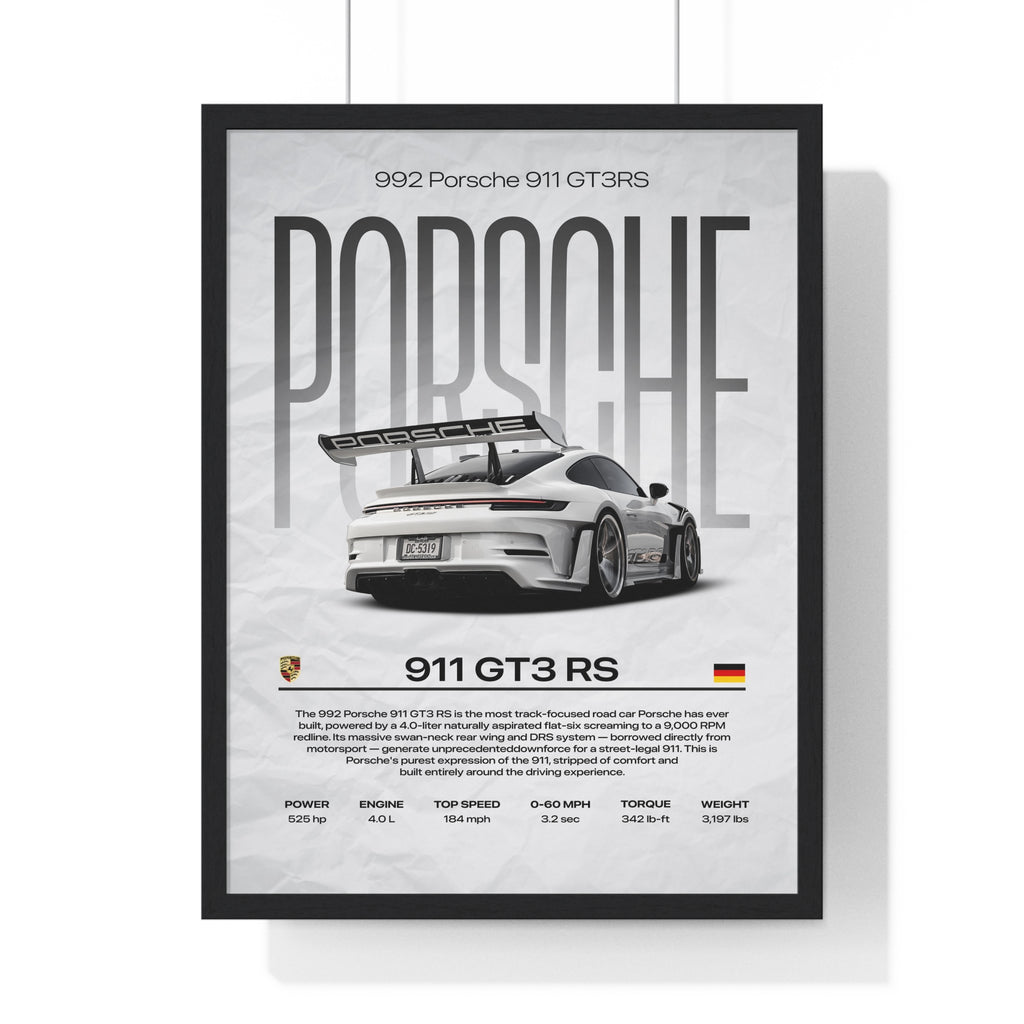 White 992 Porsche 911 GT3RS Framed Graphic Poster