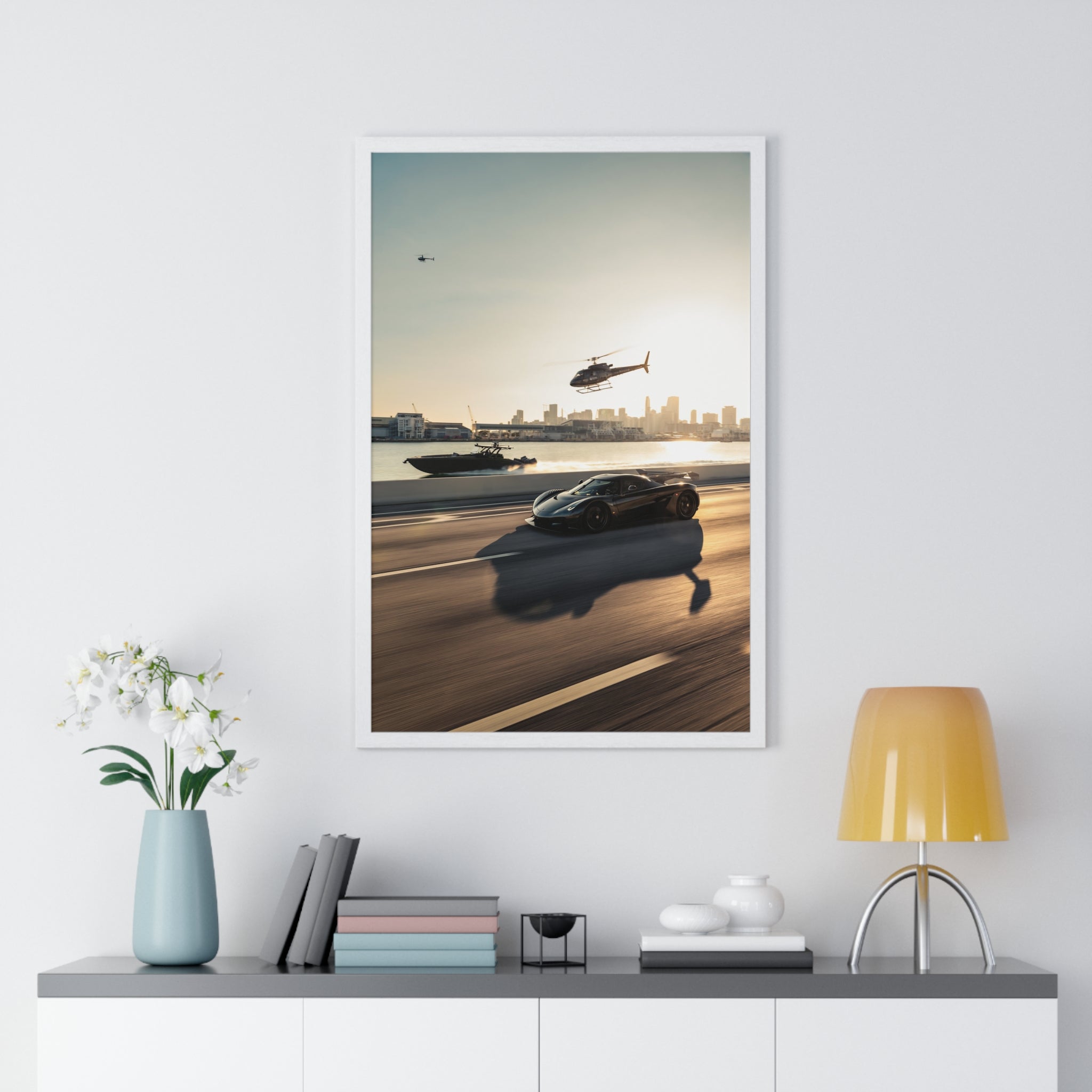 Jesko Yacht Hellicopter Framed Poster