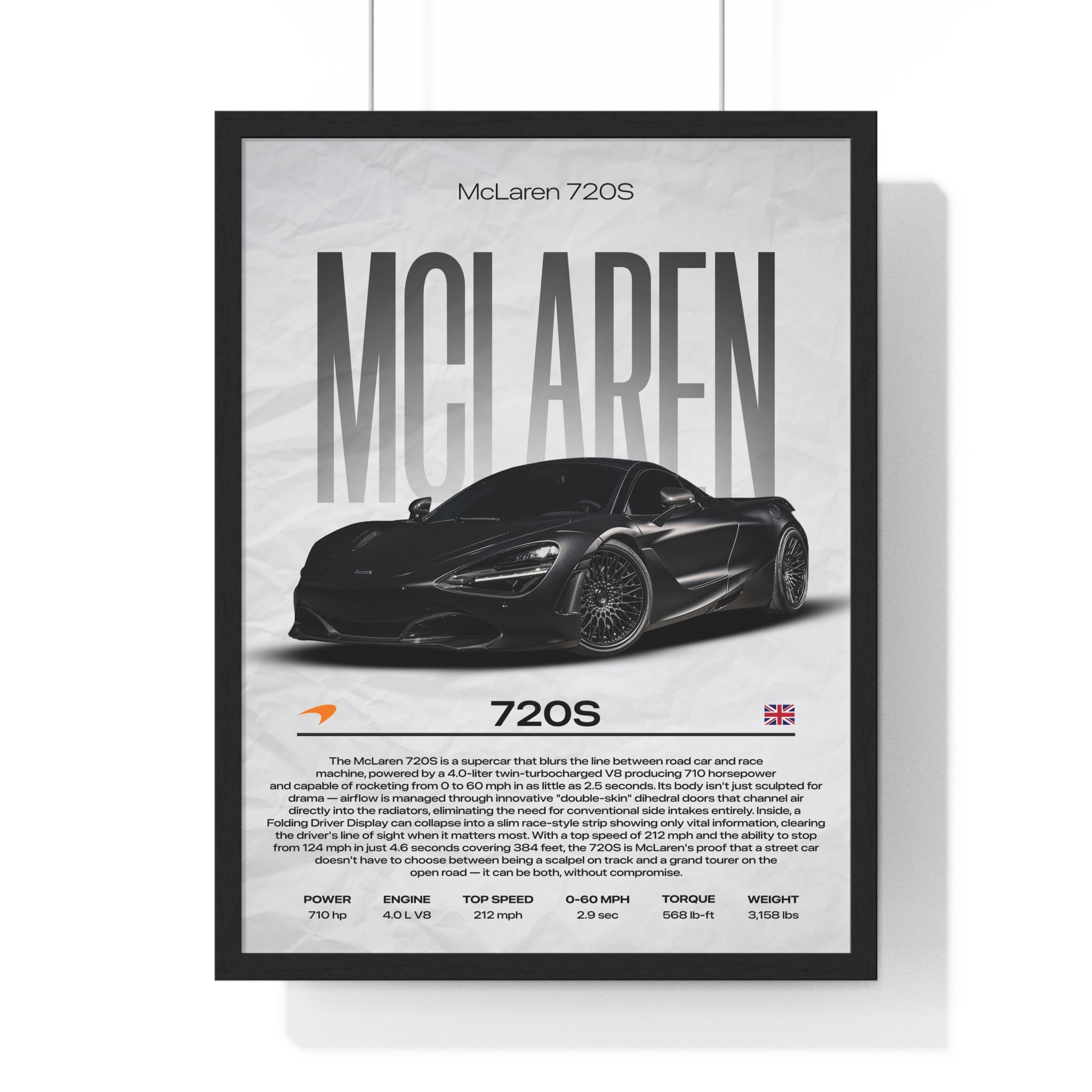 Black McLaren 720S Framed Graphic Poster