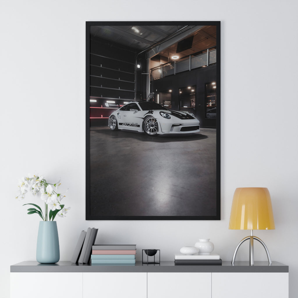 White 992 Porsche 911 GT3RS Composite Framed Poster