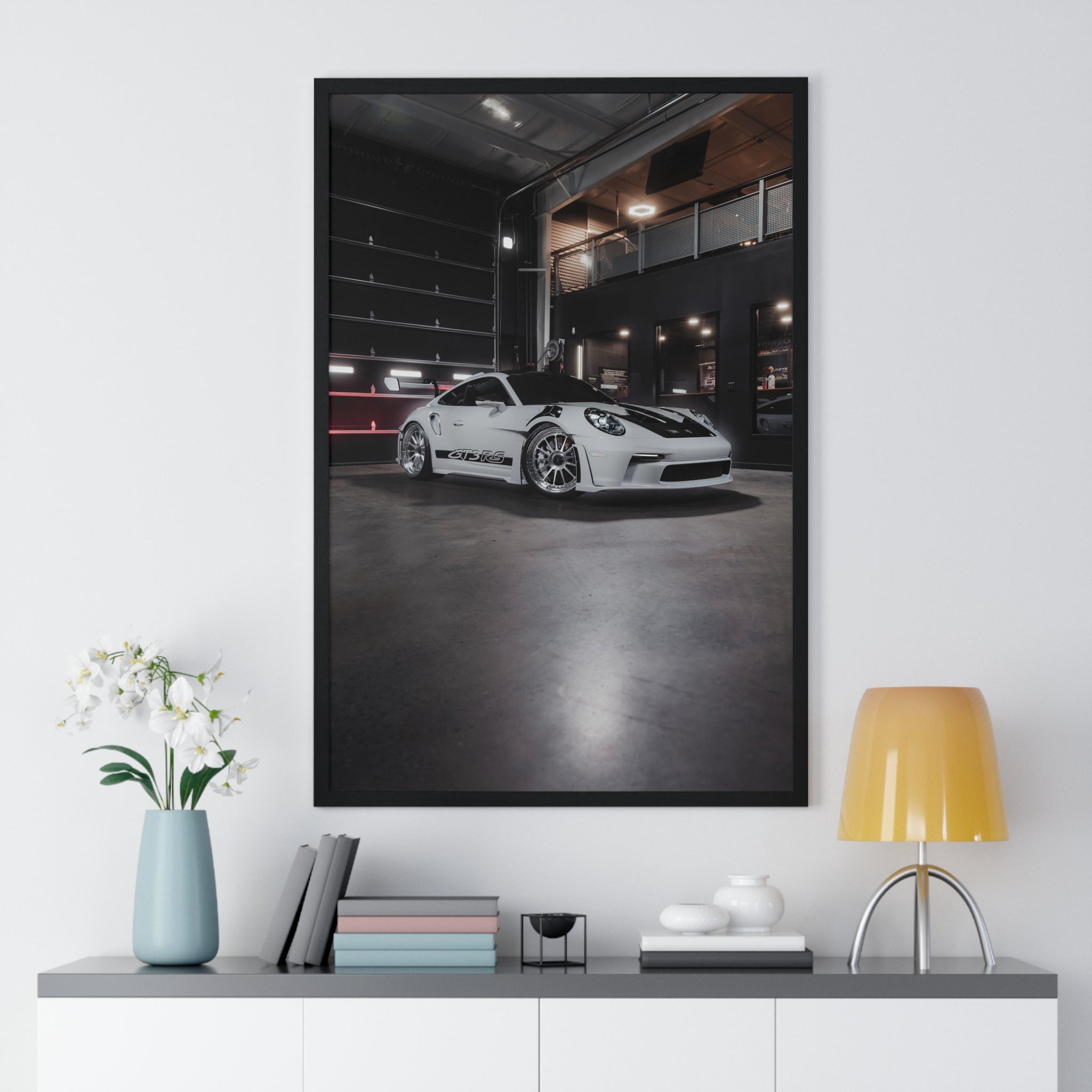 White 992 Porsche 911 GT3RS Composite Framed Poster